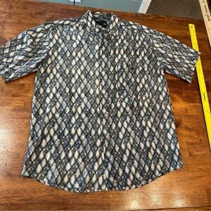 Vintage Colore Italian 100% Silk shirt black cream button down shirt size medium